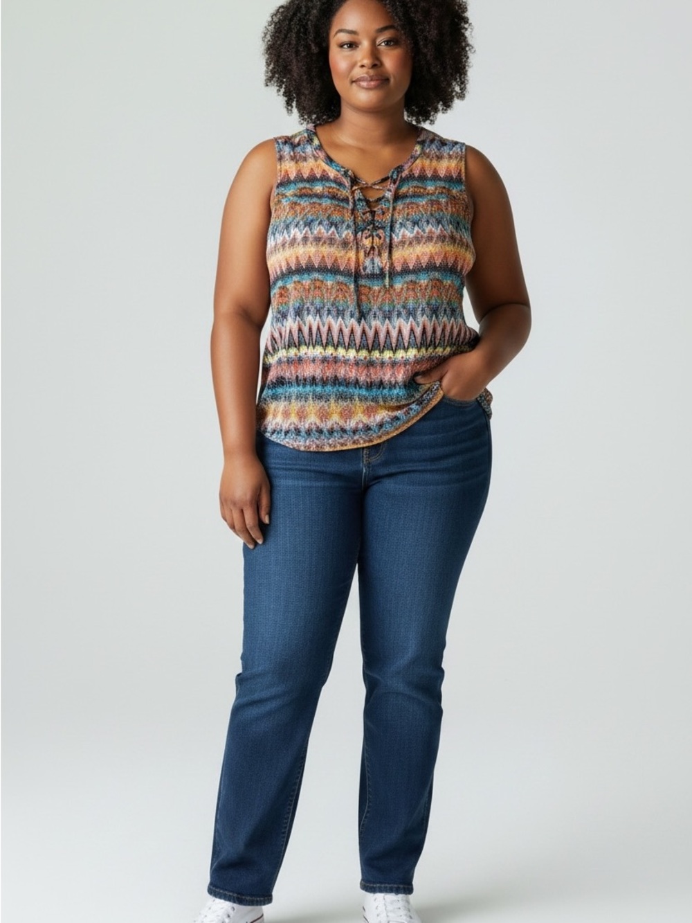 NoBo Sleeveless Chevron Lightweight Opaque Multicolour Sumner Top